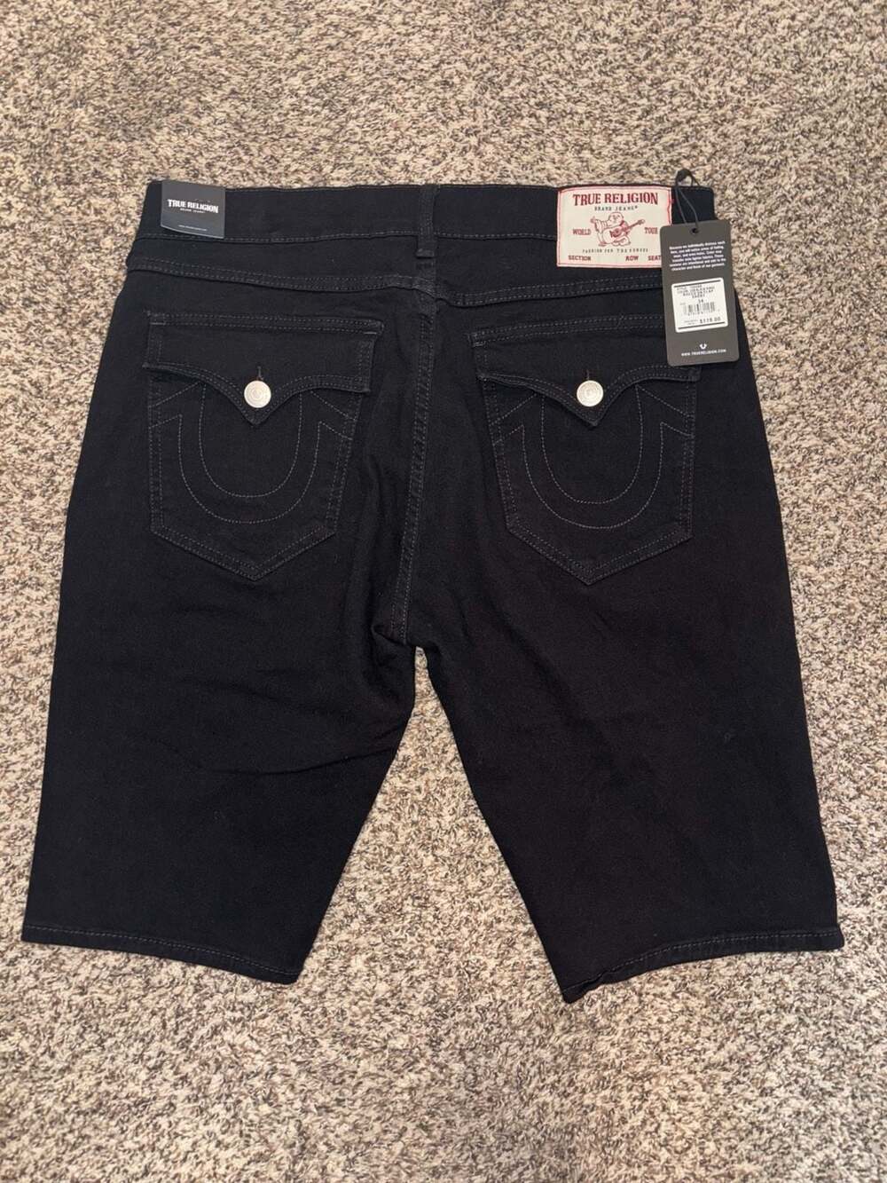 True Religion Rocco Denim Shorts Black Rinse Size 34 NWT